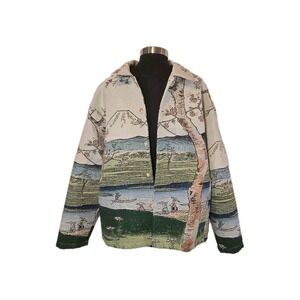 Rebel Vengeance Tapestry Jacket Mt Fuji Landscape Oversized Japanese Art Men's L